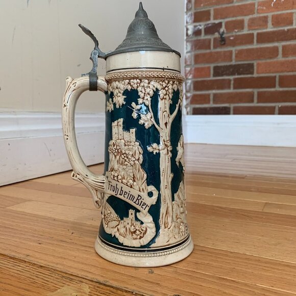 Other - Vintage German Beer Stein Handgemalt with Pewter Lid